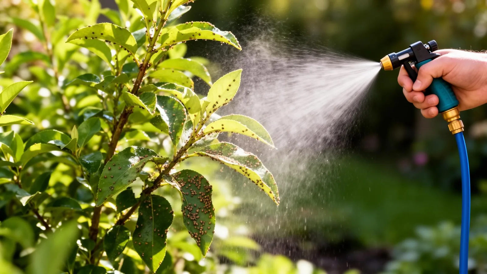 Pflanze wird zur Spinnmilben-Bekämpfung abgesprüht