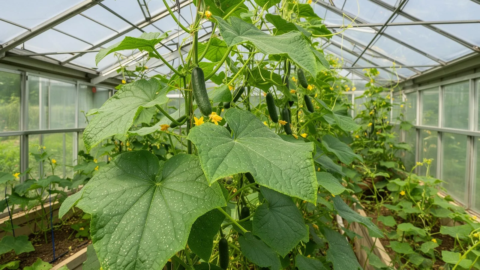 Gurkenpflanze im Gewächshaus