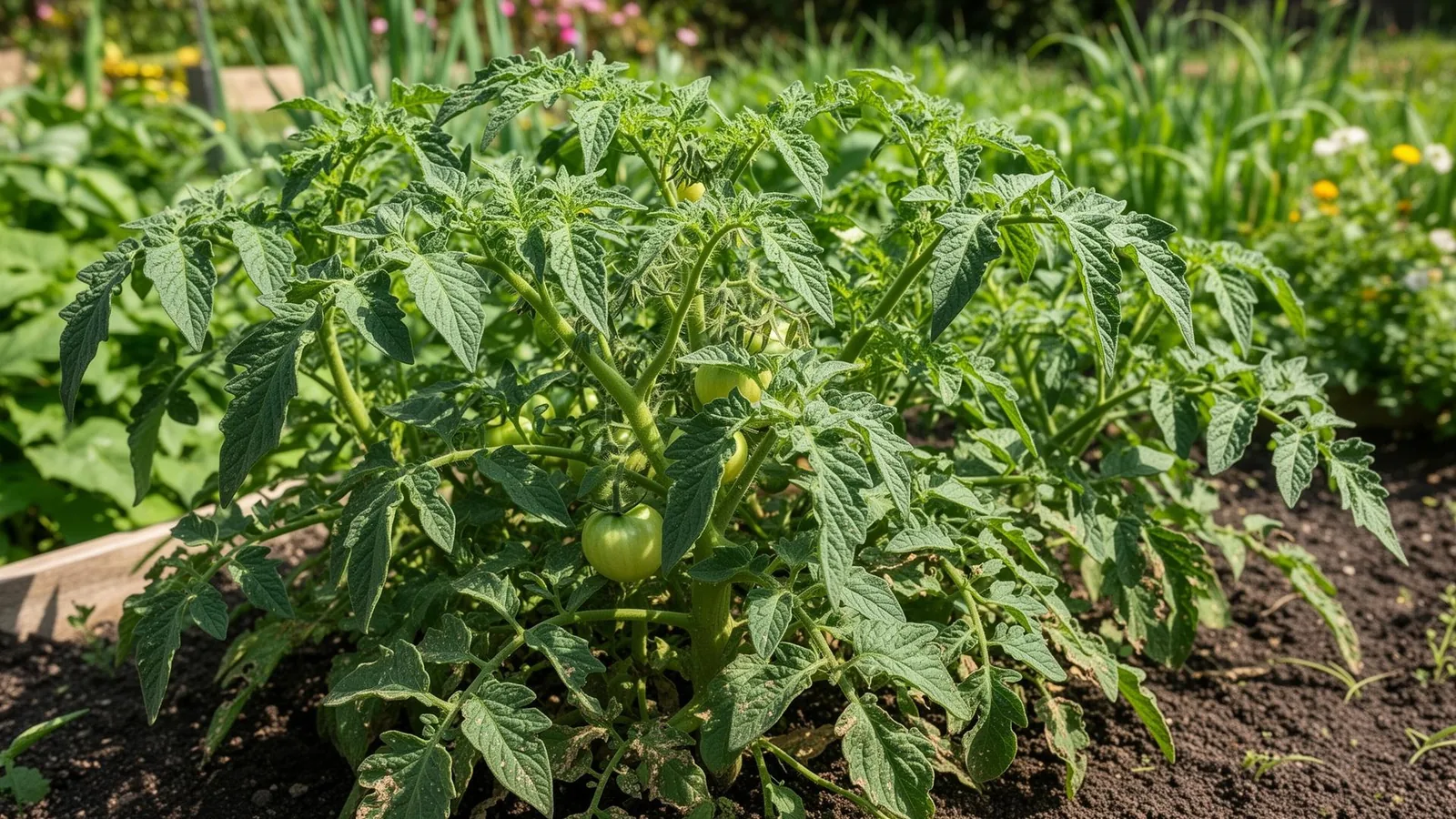 Tomatenpflanze mit gesunden grünen Blättern