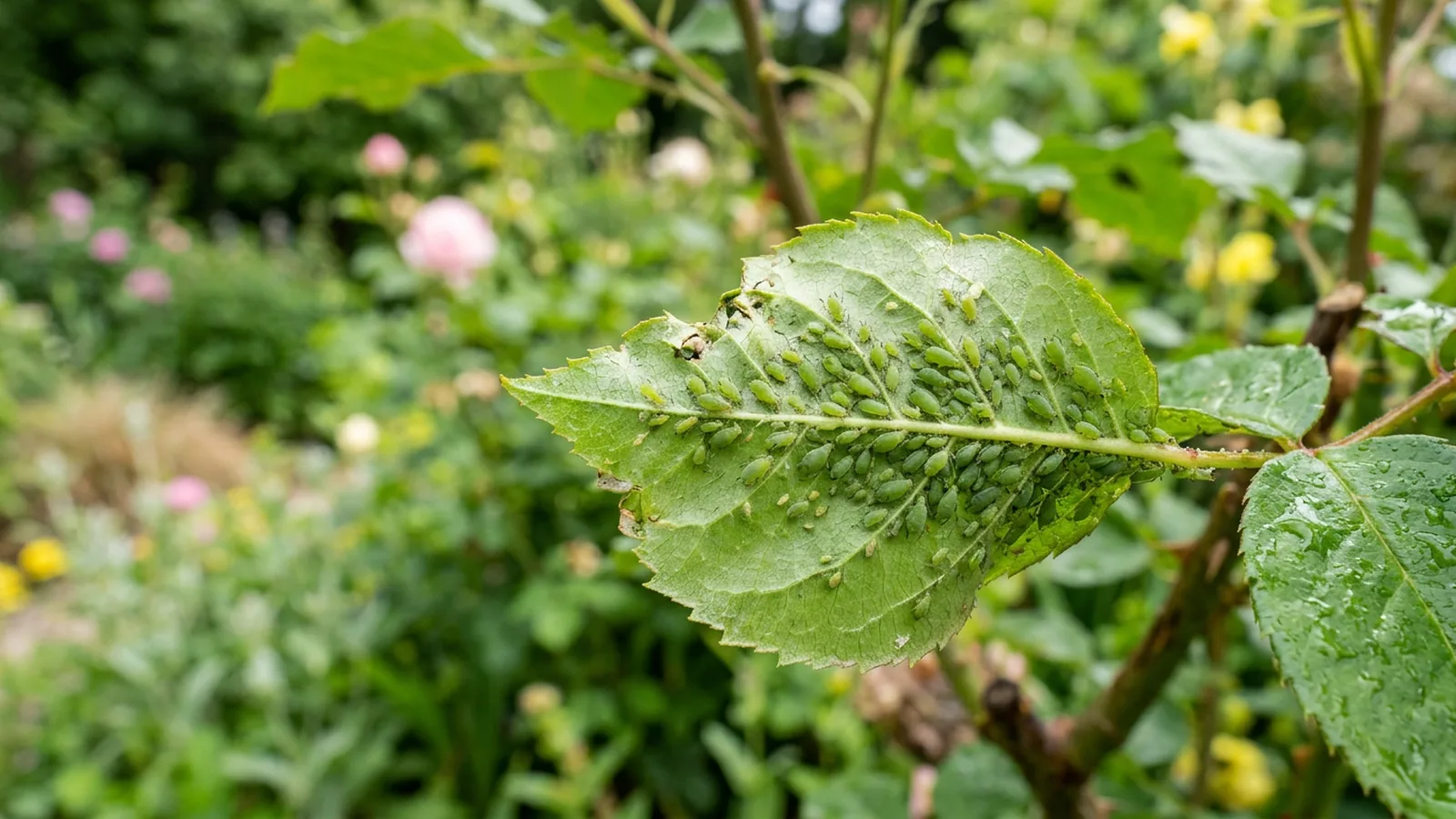 Kleine grüne Blattläuse auf einem Blatt