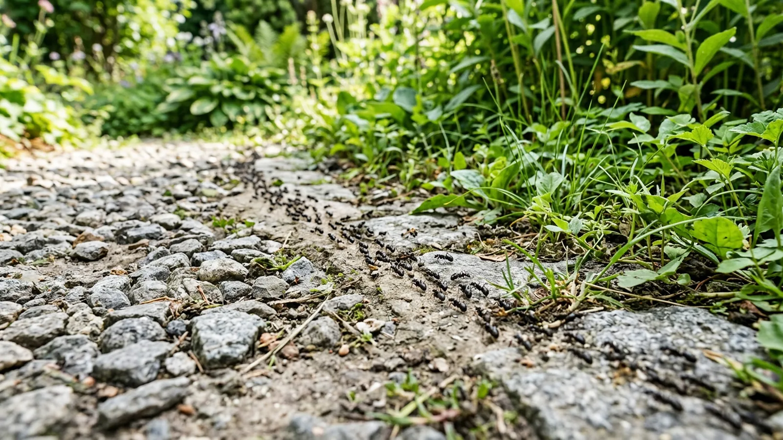Ameisenstraße auf einem Gartenweg