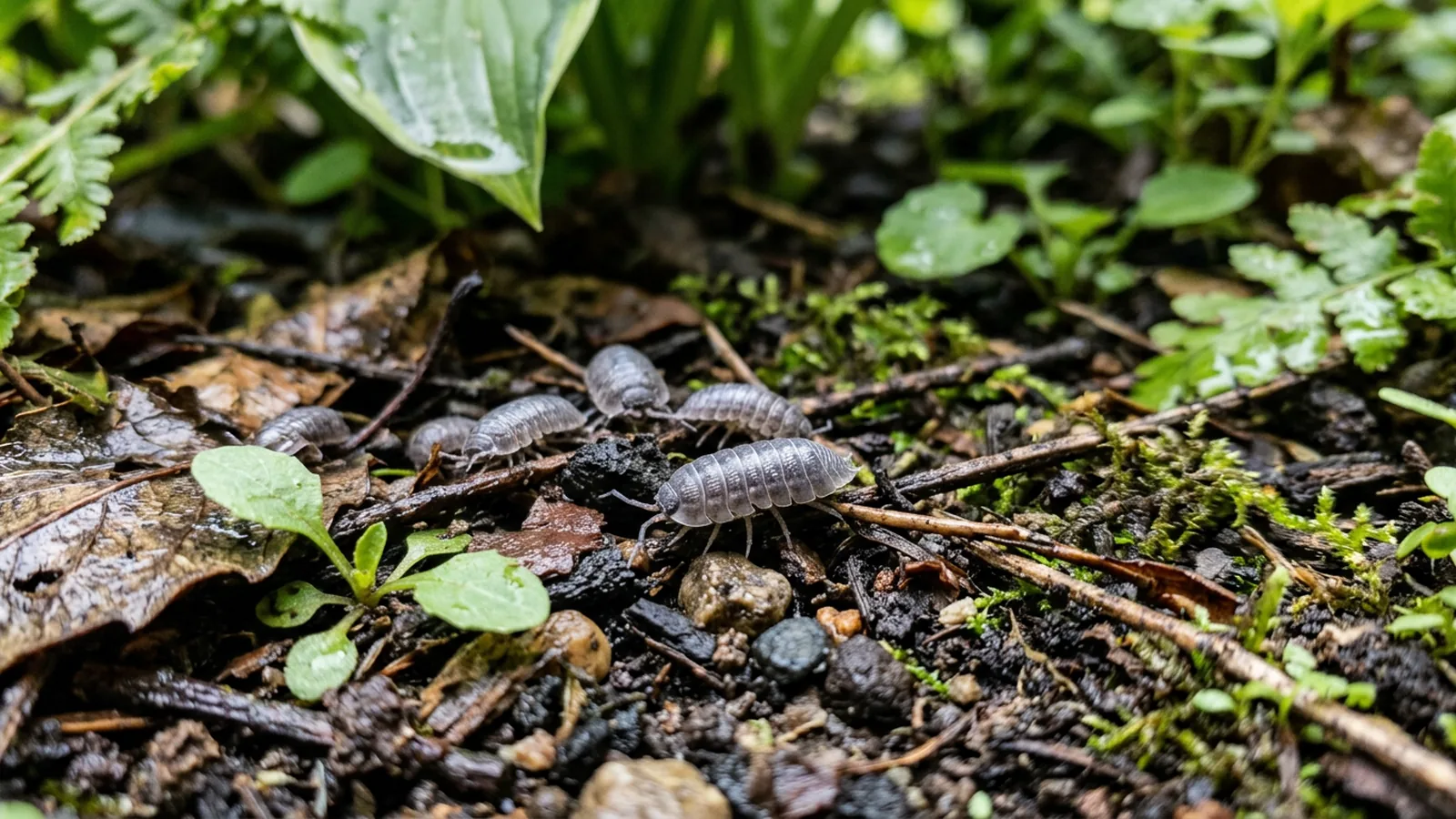 Asseln im feuchten Gartenbeet