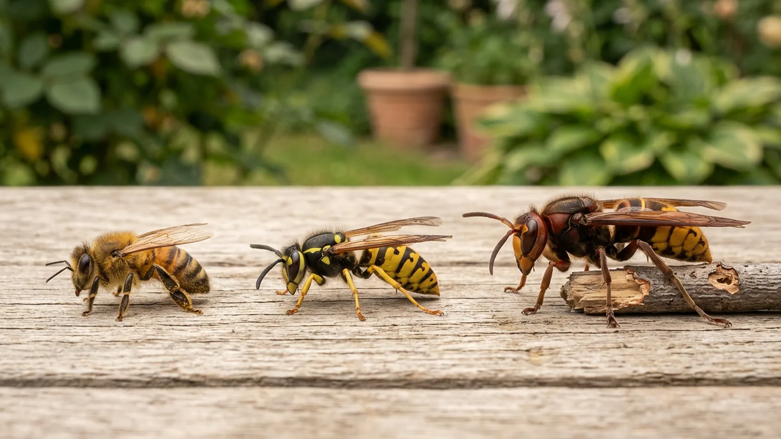 Biene, Wespe und Hornisse im direkten Größenvergleich
