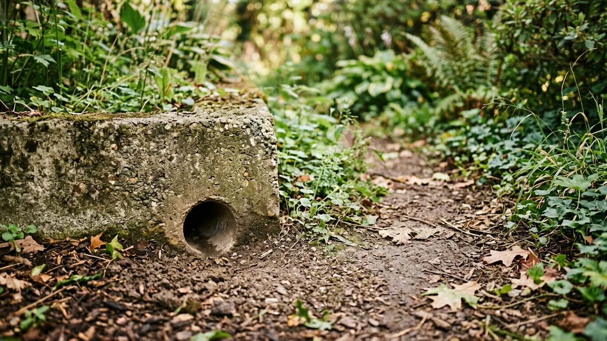 Kreisrundes offenes Rattenloch ohne Erdauswurf direkt an einem Fundament.