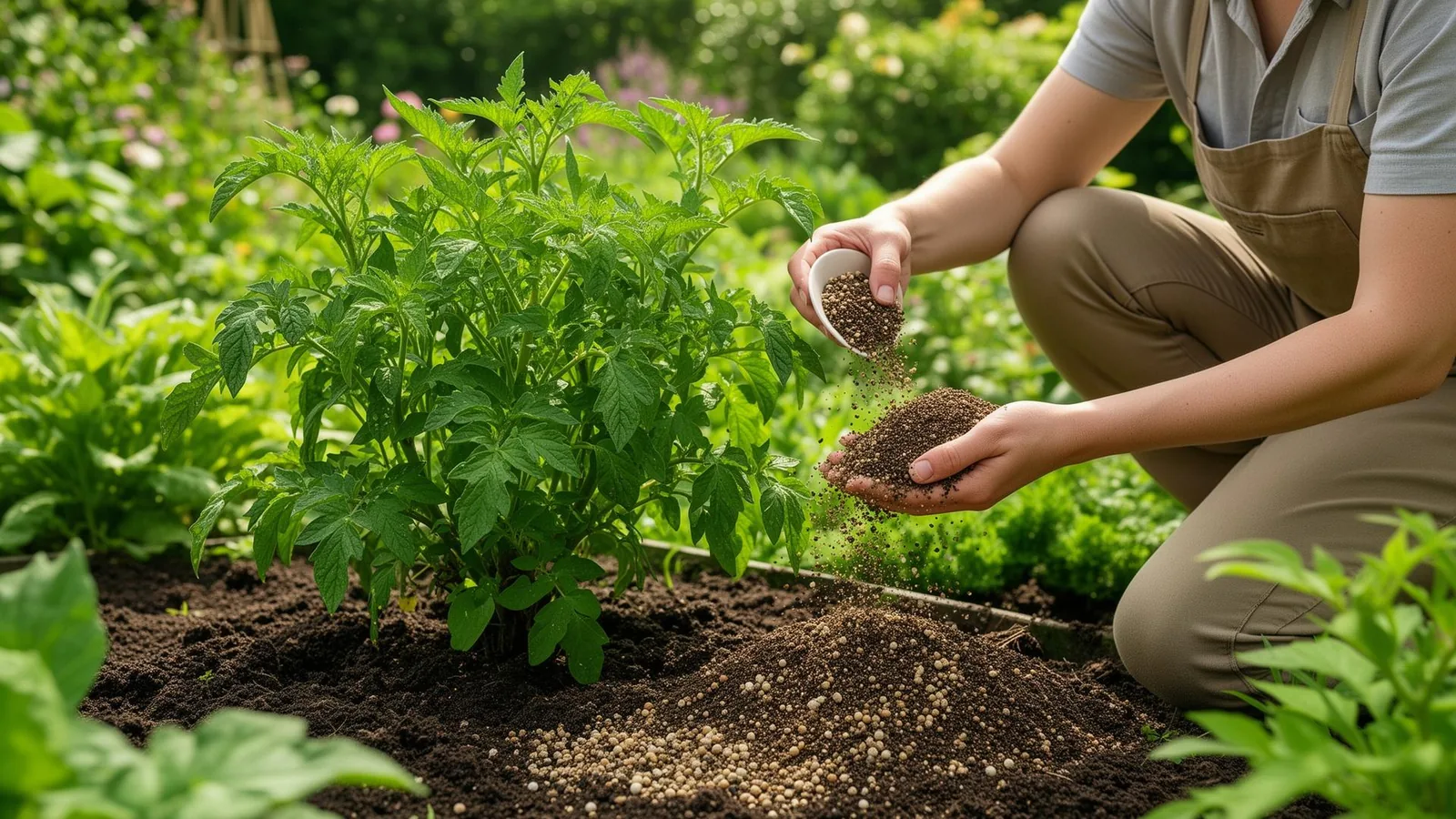 Pflanze wird mit organischem Dünger versorgt
